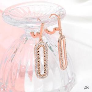 14K 금침 로즈골드 원터치 링 큐빅 클립 드롭 귀걸이