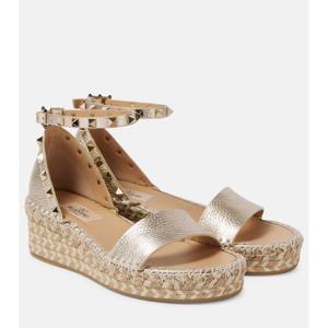 발렌 Rockstud 메탈릭 레더 에스파드리유 샌들 P00939398