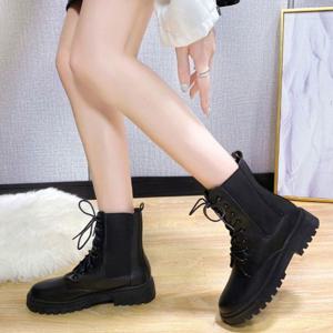 데일리 캐주얼 여성 검정색 키높이 워커 부츠 신발