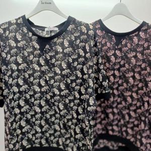 Latium HC06 팔뚝품넉넉한 팝콘꽃 라운드 반팔 시원한 캐쥬얼 티블라우스 T2523bl37