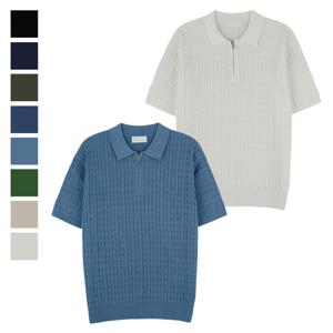 [리빌모아]남자 여름 마틴 케이블 반집업 반팔 니트 SG-KNH-Q009