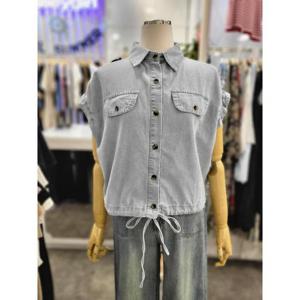 밸리걸 세이브존01 프릴 캡소매 루즈핏 데님 셔츠 821260