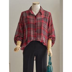 [커스텀에이블]체크 쉬폰 루즈핏 셔츠_T2508BL089C