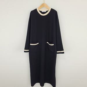 샵앤) 국산 여성 라운드 포켓배색 임부 롱원피스 LL-WDR-4848-네이비