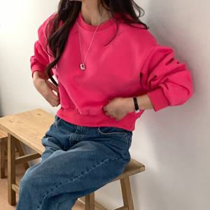 샵앤) 여성 라운드 데일리 무지 크롭 맨투맨 티셔츠 21DS-WSH-4904-블랙