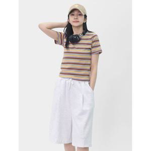 [스콰즈] 여성 스트라이프 반팔티 슬림핏 세미크롭 티셔츠 SCR184