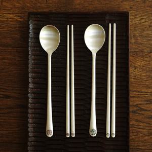 [놋담][누빔수저집 증정] 방짜유기 유기수저 연리지 2인 레드 카키