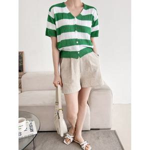 [샵앤]엘프 국산 여성 여름 아우터 데일리 단갈 반팔 니트 가디건 21DS-WCD-3242-퍼플