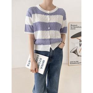 [샵앤]리브꽈 국산 여름 단추오픈 단가라 여성 반팔 니트가디건 21DS-WCD-3243-화이트