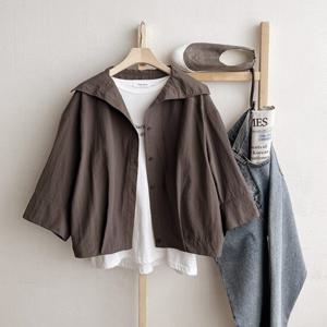 샵앤) 와이카라 여름 뒷밴딩 셔츠자켓 DGB-WNB-3570-다크그레이