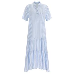 [샵앤]차이나카라 여성 단추 반오픈 스트링 반팔 캉캉 롱원피스 PIC-WDR-12071-블루