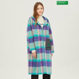 베네통 포켓 배색 체크 롱 코트 BACT70361_VO