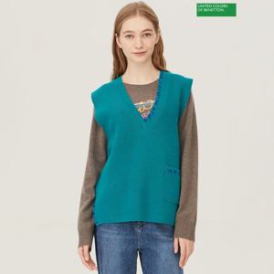 [베네통] 스티치 자수 레이어드 니트 베스트 BAKV54361_GN