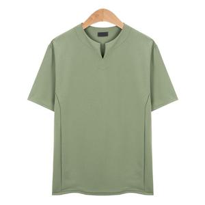 라인넥 포인트 스판 라이트카키 티셔츠_CMT005