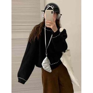 [샵앤]FW 여성 라운드넥 심플 스티치 니그랑 니트 티셔츠 MER-WKN-20147-블랙