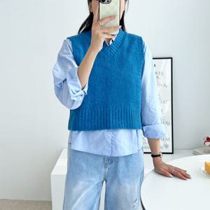 [리빌모아]여자 베이직 브이넥 크롭 니트 조끼 DJW-VEA-SCAT1077