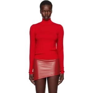 25 FW 지방시 여성 레드 울 드레이핑 오픈 백 터틀넥 탑 242278F099000
