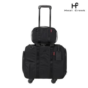 힐크릭 헤리티지 블랙 스퀘어 트롤리백 세트 [보스턴백+파우치]