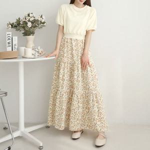 [비비드글램]데이지 밴딩 원피스 3color / 레이어드 맨투맨 나염 롱원피스 쉬폰