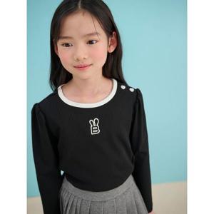 [빈폴키즈] 여아 골지 티셔츠 블랙 (BI5141G125)