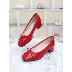 [블리아르]소가죽 리본장식 여성 청키힐 펌프스 4cm BLMD500489-