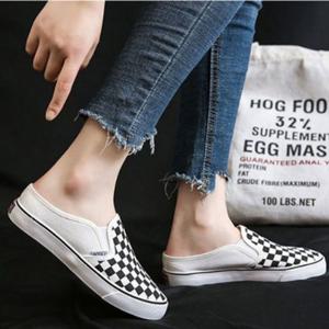 캐주얼 여성 체크 뮬 운동화 슬립온 캐주얼 슈즈 신발