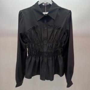 Latium HC06 숏짧은 깔끔한 스모크 밴딩 쫄 셔츠블라우스 T2521bl06B