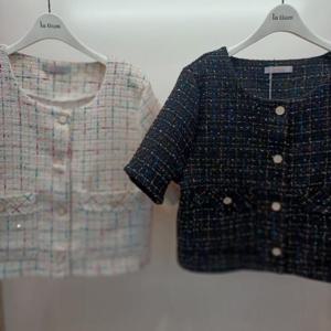 Latium HC06 숏짧은 위드반팔 라운드 깔끔한 주머니 트위드쟈켓 T2527jk03