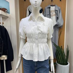 클리지 DP01 잘록 허리 밴딩 퍼프 블라우스 CP3WBL15