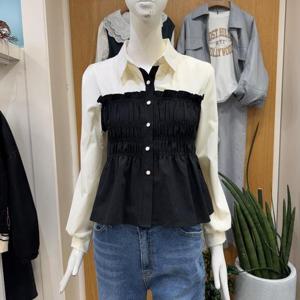 클리지 DP01 허리 밴딩 프릴 버튼 블라우스 CP3WBL06