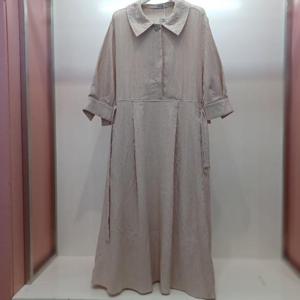 Destijl HC06 7부소매 주머니 구김없는 카라 A라인 플레어 반팔 걸롱원피스 D2523op05P