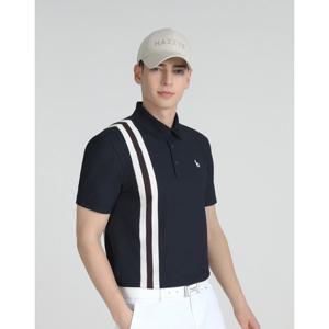 헤지스 골프 25SS 선물추천네이비 남성 세로 선염 반팔 카라티 HUTS5B354N3