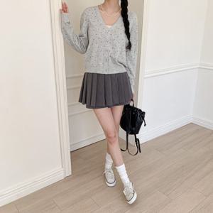 샵앤) 여성 Y단추 데일리 레이어드 긴팔 도트 니트 가디건 SIU-WCD-4280-그레이