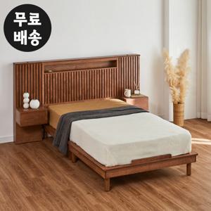 데오 고무나무 원목 침대프레임 퀸사이즈 협탁2_월넛