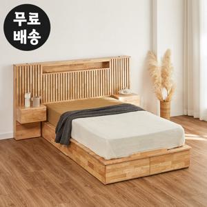 데오 원목 서랍형 침대프레임 퀸사이즈 협탁2_내츄럴