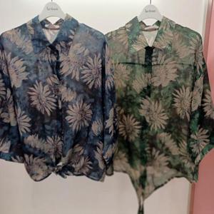 Latium HC06 팔뚝 품 편한 밑단 리본 7부소매 해바라기 남방형 쉬폰 셔츠블라우스 T2523bl10