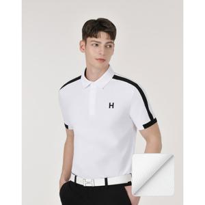 헤지스 골프 25SS 화이트 남성 어깨배색 반팔 카라 티셔츠 HUTS5B317OW