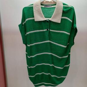 Latium HC06 시원한 캡소매 단가라 스트라이프 벌집 민소매 카라 니트티 T2552sw10G