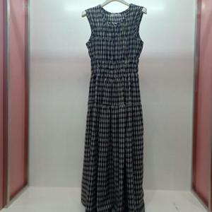 Latium HC06 스모크 밴딩 캉캉 A라인 민소매 체크 나시 롱원피스 T2523op17B