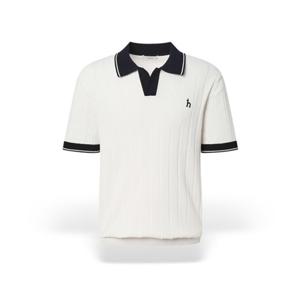 [헤지스] 남성 배색 오픈카라 반팔니트 HZSW5B563IV