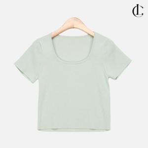 엘케이트 여성 여름니트 베이직 무지 반팔 U넥 크롭 티셔츠  LNHT005