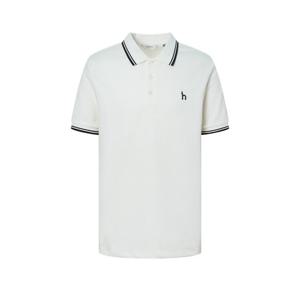 헤지스  25SS  남성 오프화이트 더블 팁 배색 카라 반팔 티셔츠 HZTS5B437OW