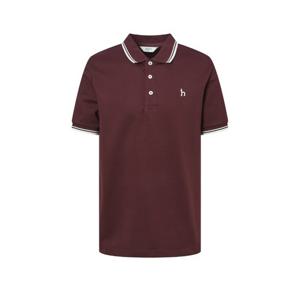 헤지스  25SS  남성 다크버건디 더블 팁 배색 카라 반팔 티셔츠 HZTS5B437R3