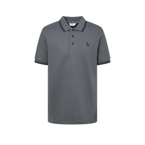 헤지스  25SS  남성 다크그레이 더블 팁 배색 카라 반팔 티셔츠 HZTS5B437G3