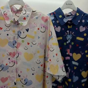 Latium HC06 짧은 루즈핏 면나염 반팔 카라 남방형 셔츠블라우스 T2523bl15