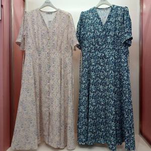 Latium HC06 브이넥 앞오픈 모디 잔플라워 A라인 플레어 반팔롱원피스 T2523op12