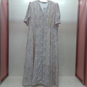 Latium HC06 브이넥 앞오픈 모디 잔플라워 A라인 플레어 반팔롱원피스 T2523op12P