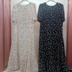 Destijl HC06 잔꽃 나염 뒤지퍼 라운드 반팔 셔링 쉬폰 롱원피스 D2523op21