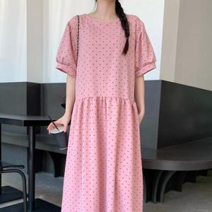 여자 후레아 큰사이즈 잔하트도트 롱원피스