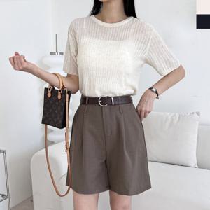 샵앤) 국산 여성 라운드 골지 반팔 니트 티셔츠 WDM-WKN-2LPPT1016